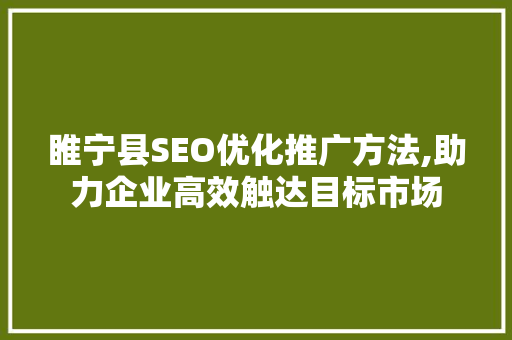 睢宁县SEO优化推广方法,助力企业高效触达目标市场