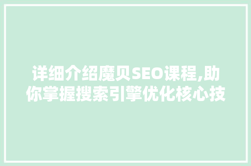 详细介绍魔贝SEO课程,助你掌握搜索引擎优化核心技能