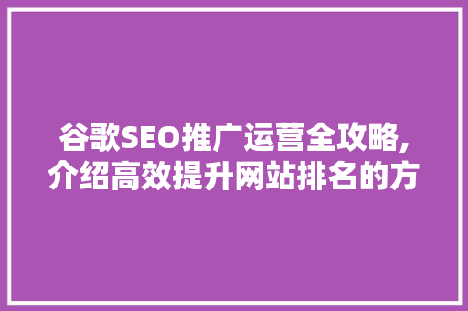 谷歌SEO推广运营全攻略,介绍高效提升网站排名的方法