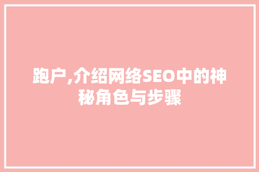 跑户,介绍网络SEO中的神秘角色与步骤