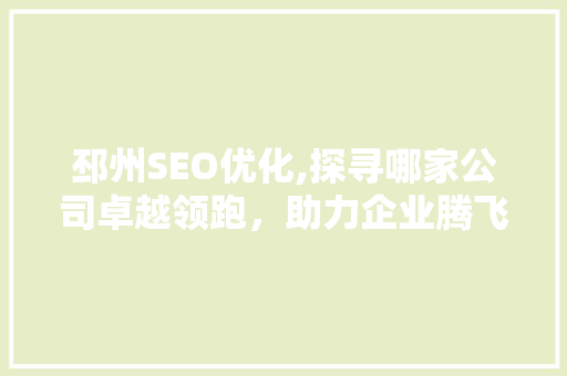 邳州SEO优化,探寻哪家公司卓越领跑，助力企业腾飞