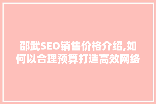 邵武SEO销售价格介绍,如何以合理预算打造高效网络营销步骤