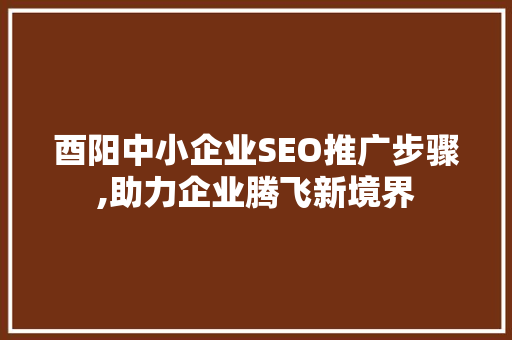 酉阳中小企业SEO推广步骤,助力企业腾飞新境界