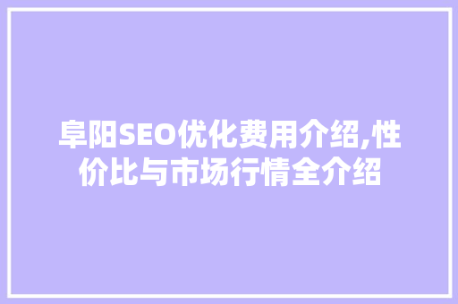 阜阳SEO优化费用介绍,性价比与市场行情全介绍