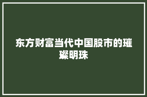 东方财富当代中国股市的璀璨明珠