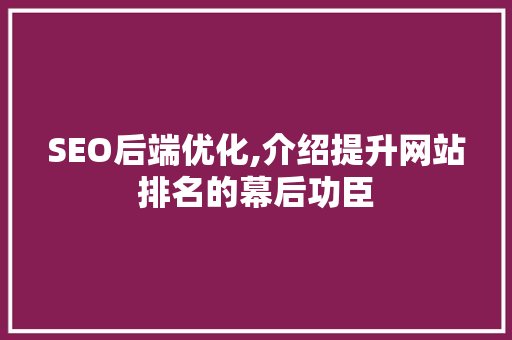 SEO后端优化,介绍提升网站排名的幕后功臣