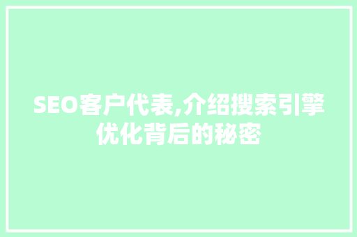 SEO客户代表,介绍搜索引擎优化背后的秘密