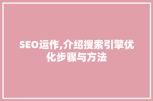 SEO运作,介绍搜索引擎优化步骤与方法