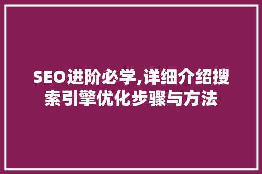 SEO进阶必学,详细介绍搜索引擎优化步骤与方法