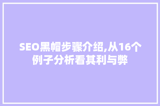SEO黑帽步骤介绍,从16个例子分析看其利与弊