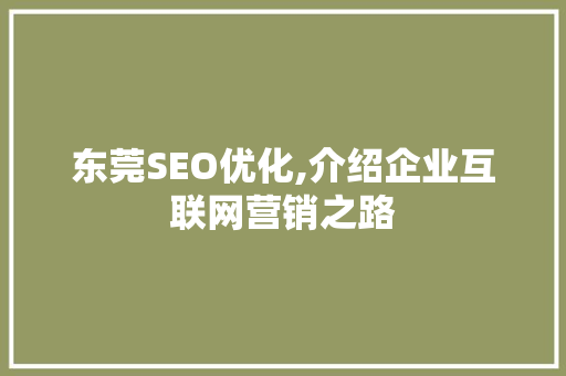 东莞SEO优化,介绍企业互联网营销之路
