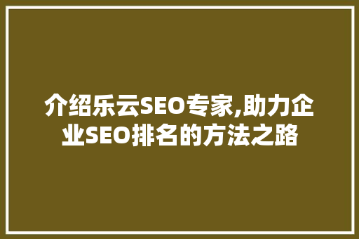 介绍乐云SEO专家,助力企业SEO排名的方法之路