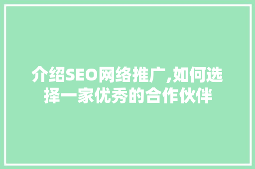 介绍SEO网络推广,如何选择一家优秀的合作伙伴