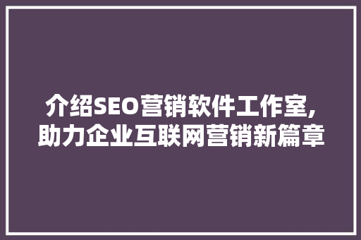 介绍SEO营销软件工作室,助力企业互联网营销新篇章