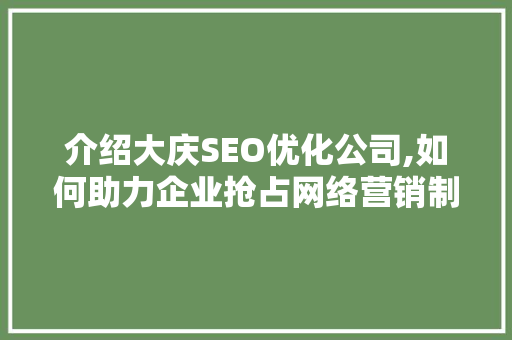 介绍大庆SEO优化公司,如何助力企业抢占网络营销制高点