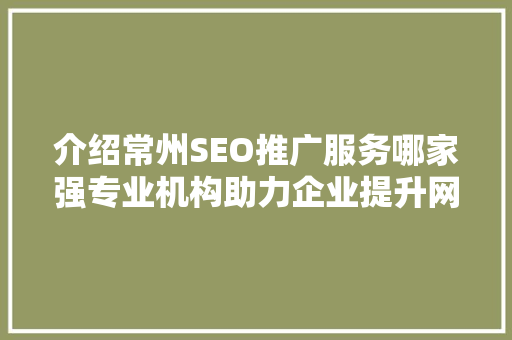 介绍常州SEO推广服务哪家强专业机构助力企业提升网络竞争力