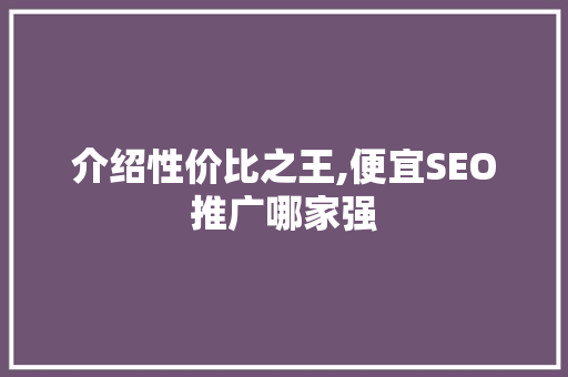 介绍性价比之王,便宜SEO推广哪家强