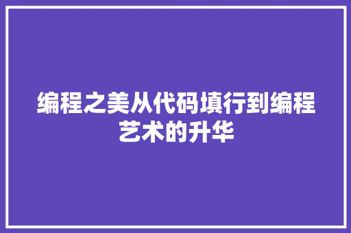 编程之美从代码填行到编程艺术的升华