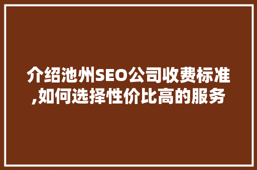 介绍池州SEO公司收费标准,如何选择性价比高的服务