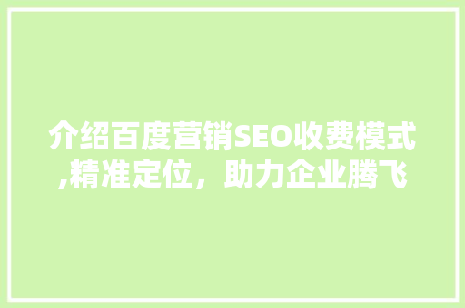 介绍百度营销SEO收费模式,精准定位，助力企业腾飞