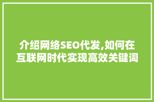 介绍网络SEO代发,如何在互联网时代实现高效关键词布局