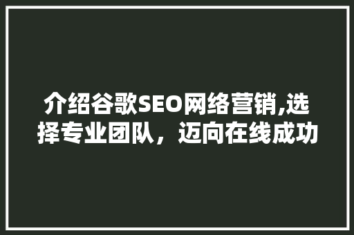 介绍谷歌SEO网络营销,选择专业团队，迈向在线成功之路