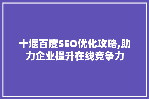 十堰百度SEO优化攻略,助力企业提升在线竞争力