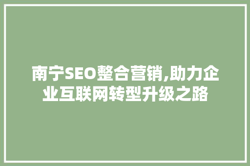 南宁SEO整合营销,助力企业互联网转型升级之路