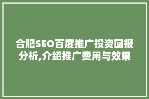 合肥SEO百度推广投资回报分析,介绍推广费用与效果的关系