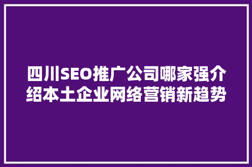 四川SEO推广公司哪家强介绍本土企业网络营销新趋势