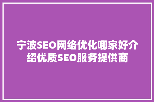 宁波SEO网络优化哪家好介绍优质SEO服务提供商