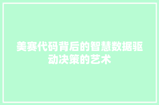 美赛代码背后的智慧数据驱动决策的艺术