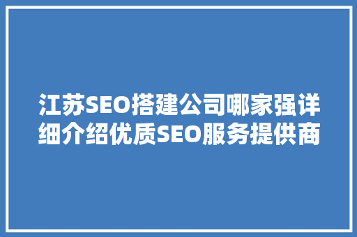 江苏SEO搭建公司哪家强详细介绍优质SEO服务提供商
