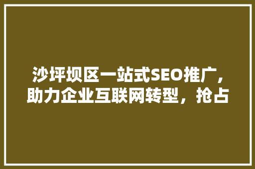 沙坪坝区一站式SEO推广,助力企业互联网转型，抢占市场先机