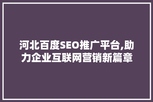 河北百度SEO推广平台,助力企业互联网营销新篇章