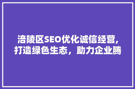 涪陵区SEO优化诚信经营,打造绿色生态，助力企业腾飞