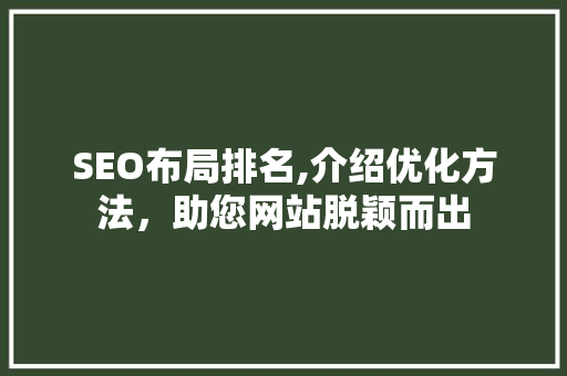 SEO布局排名,介绍优化方法，助您网站脱颖而出