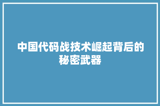 中国代码战技术崛起背后的秘密武器
