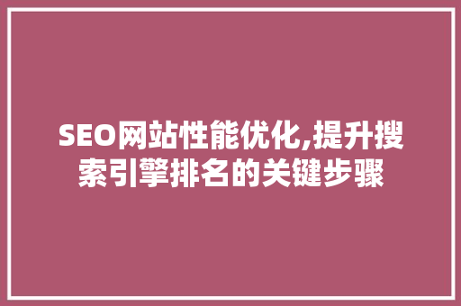 SEO网站性能优化,提升搜索引擎排名的关键步骤