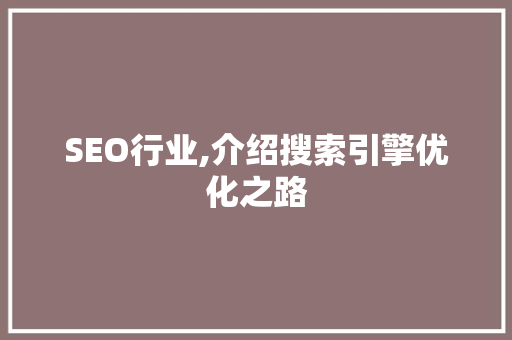 SEO行业,介绍搜索引擎优化之路