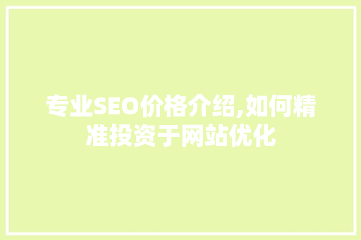 专业SEO价格介绍,如何精准投资于网站优化