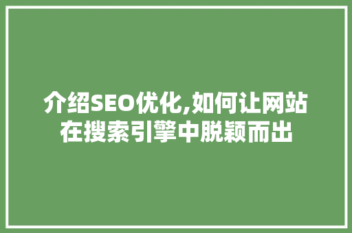 介绍SEO优化,如何让网站在搜索引擎中脱颖而出
