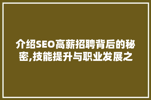 介绍SEO高薪招聘背后的秘密,技能提升与职业发展之路