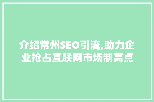 介绍常州SEO引流,助力企业抢占互联网市场制高点