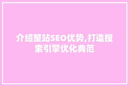 介绍整站SEO优势,打造搜索引擎优化典范