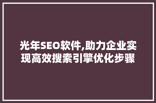 光年SEO软件,助力企业实现高效搜索引擎优化步骤