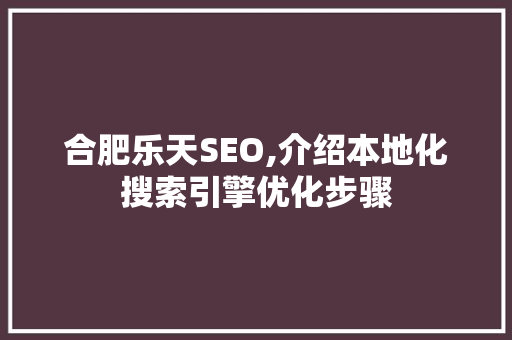 合肥乐天SEO,介绍本地化搜索引擎优化步骤