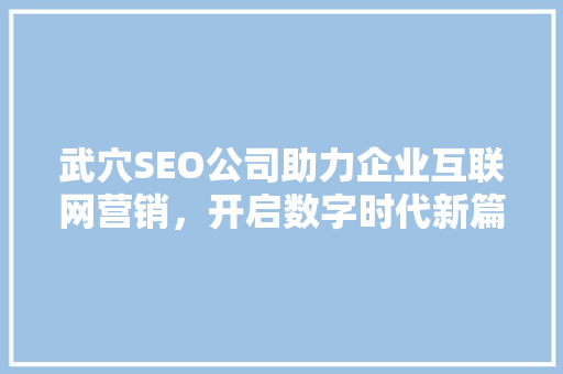 武穴SEO公司助力企业互联网营销，开启数字时代新篇章
