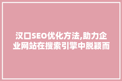 汉口SEO优化方法,助力企业网站在搜索引擎中脱颖而出