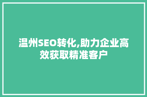 温州SEO转化,助力企业高效获取精准客户